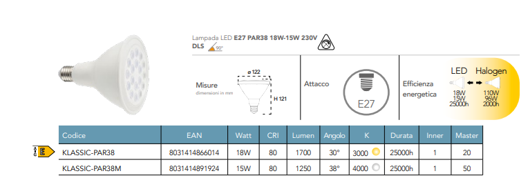 Lampadina LED PAR38 15W 1300 lumen 230V Lampadina LED PAR38 15W 1300 lumen 230V